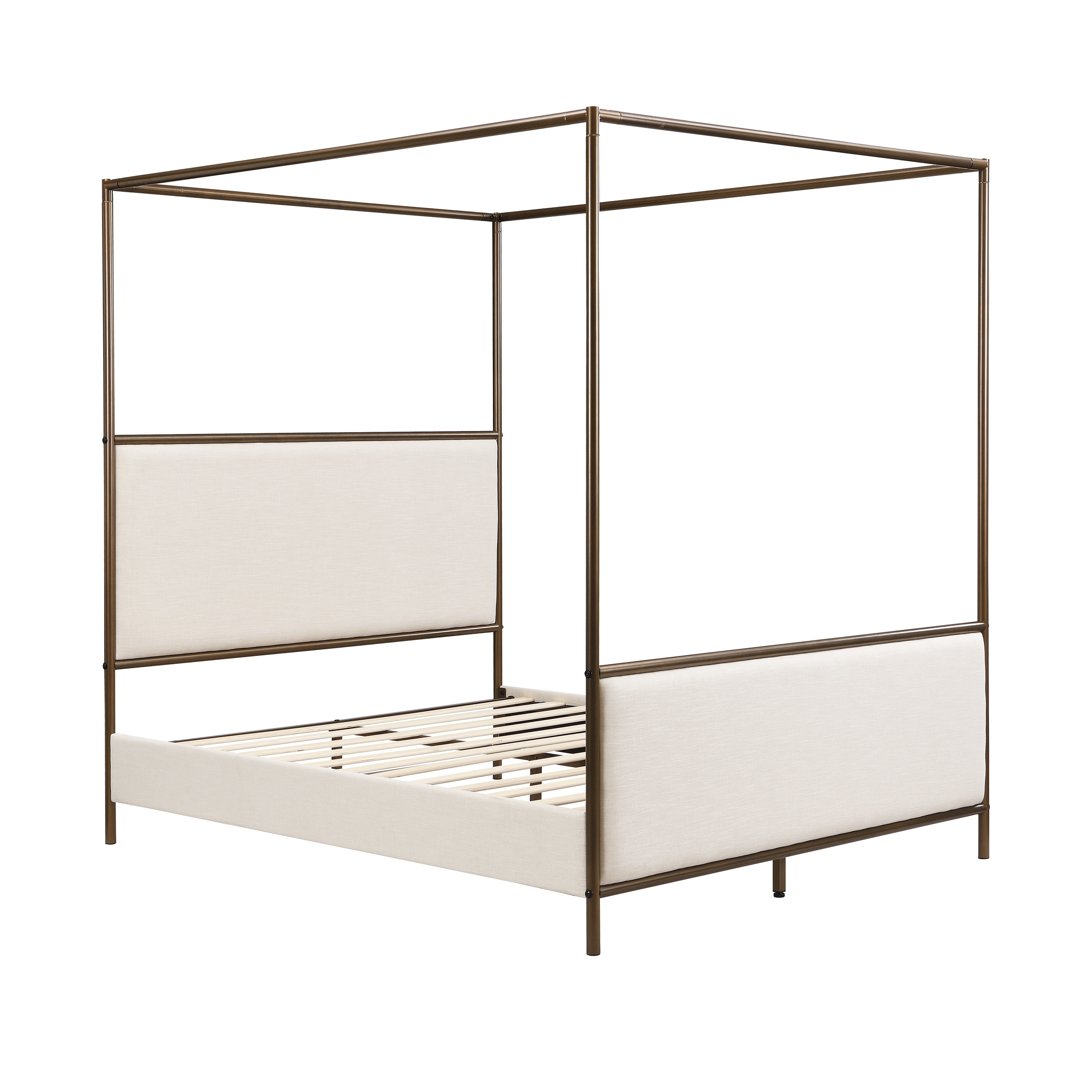 Modern Canopy Bed Frame with Upholstered Headboard Footboard, Platform Bed with Metal Frame, Wooden Slat Support, Noise-free