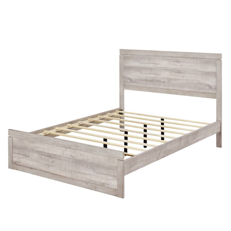 Vintage Farmhouse Style Platform Bed with 10 Wooden Slats Support for Bedroom