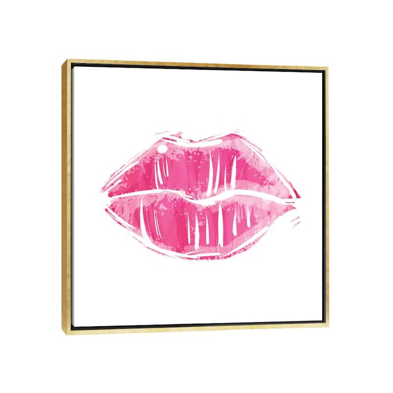 iCanvas "Pink Lips" by Milli Villa Framed - Gold - 12x12