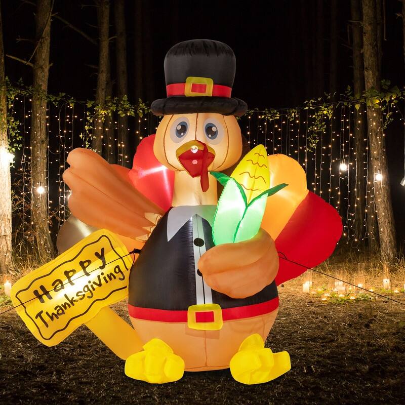 5ft Turkey with Corn Inflatable Decoration - N/A - Orange