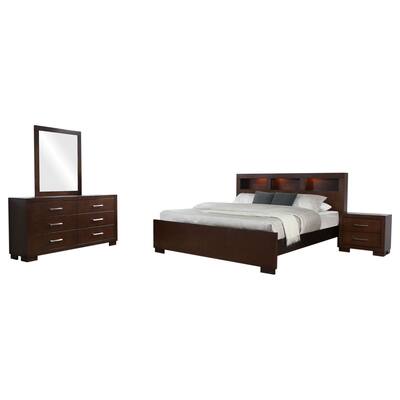 Bela 4 Piece Queen Bedroom Set, Bookcase Headboard, Dark Brown