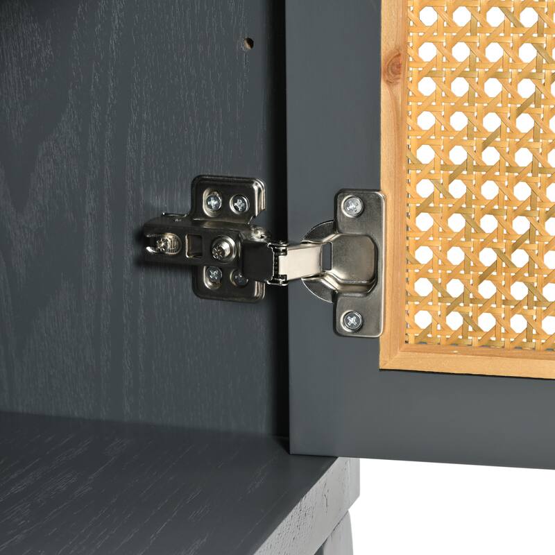 4-Door Sideboard with Large Storage Space Artificial Rattan Doors and Transparent Glass, for Dining Room Living Room