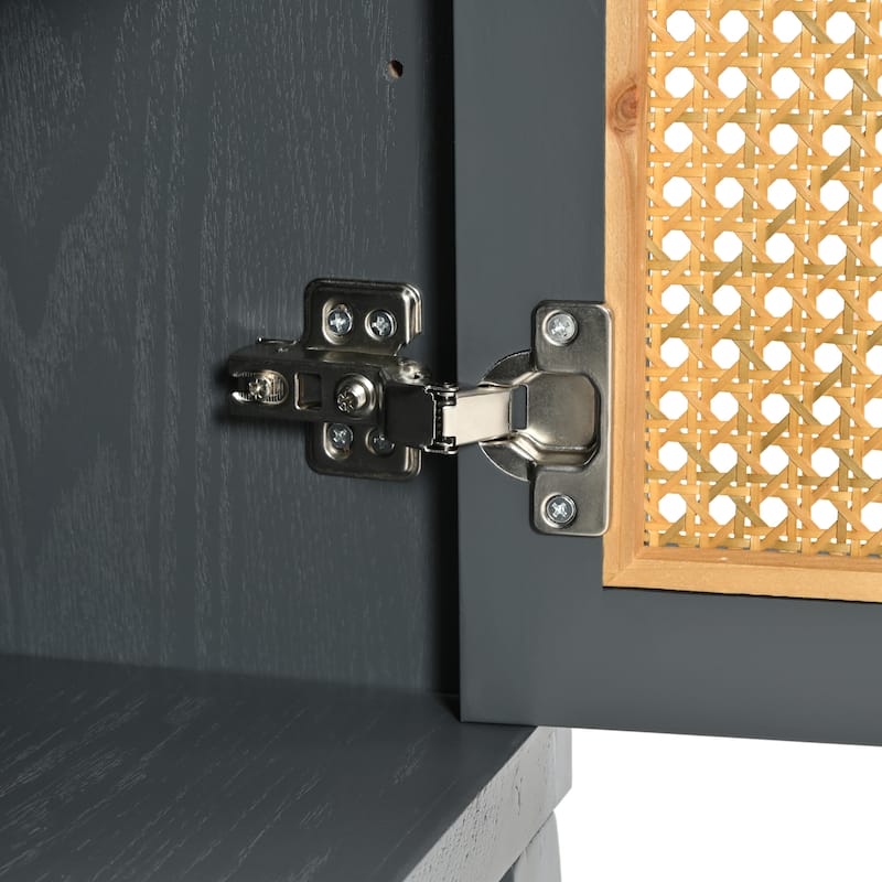 Sideboard Cabinet with Artificial Rattan Doors, Accent Cabinet with Adjustabel Shelves, Buffet Cabinet with Wooden Legs