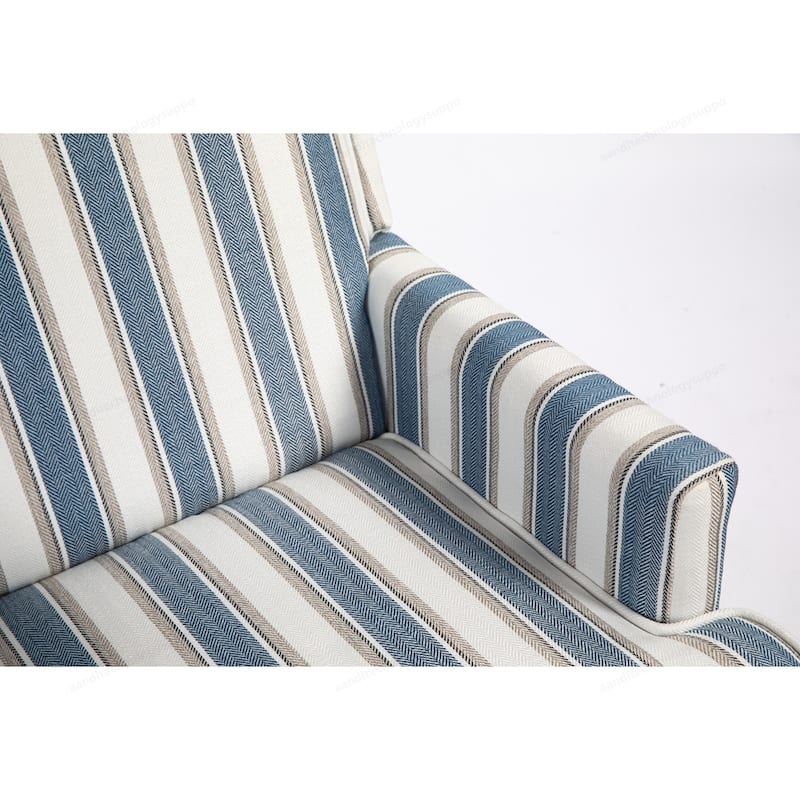 Linen Armchair with Blue and White Striped