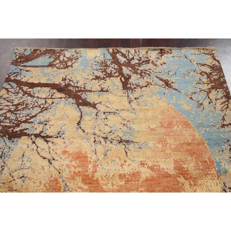 Vegetable Dye Wool/ Silk Abstract Area Rug Hand-knotted Foyer Carpet - 5'5" x 7'9"