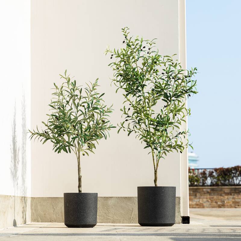 Glitzhome 4/6ft Faux Olive Tree with Black Pot Real Touch Artificial Plant
