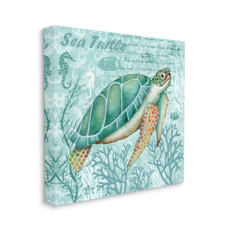 Stupell Sea Turtle Detailed Coral Silhouettes Fancy Script Canvas Wall Art, Design by Emma Leach