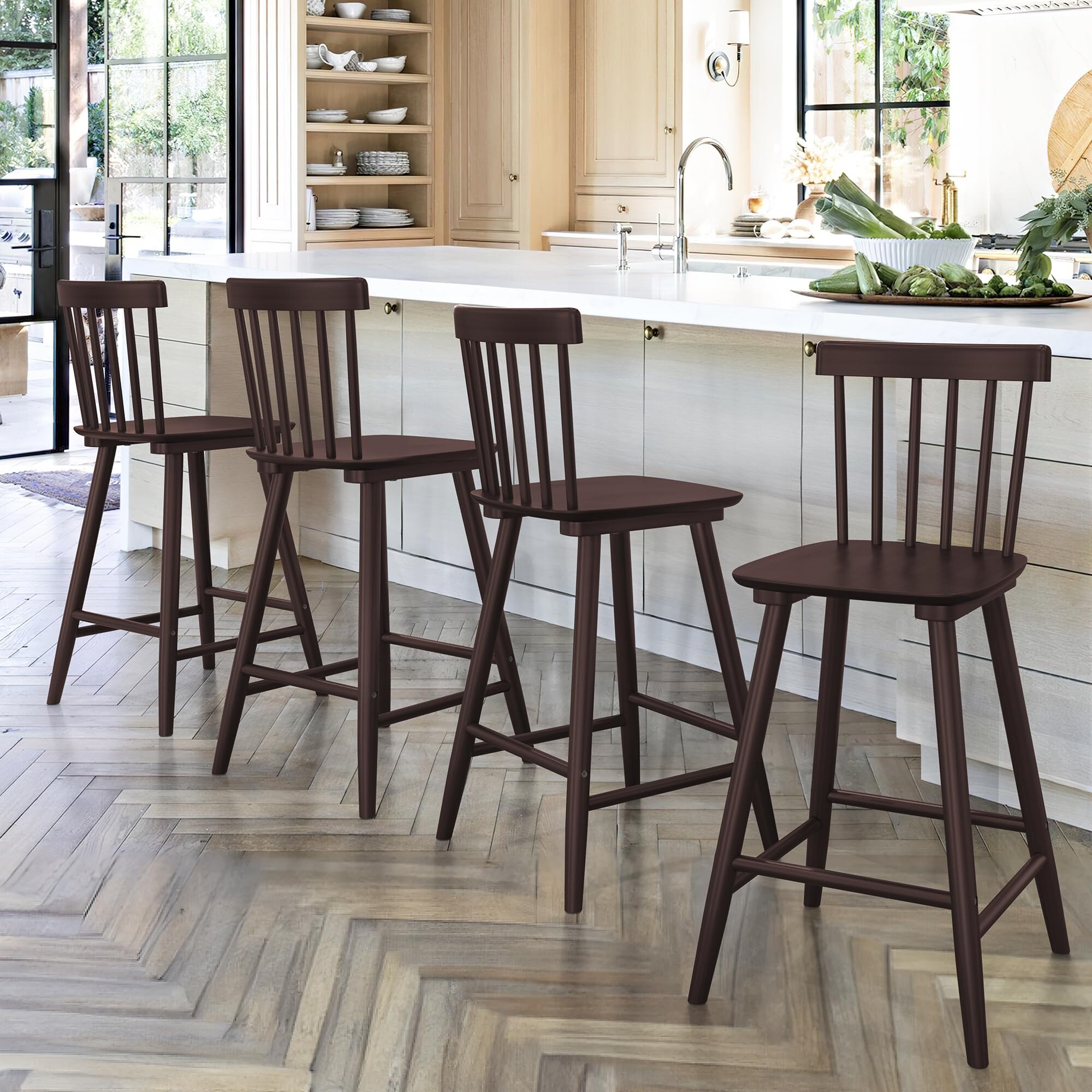 Windsor Wooden Bar Stools Set of 4 for Kitchen Island Farmhouse 24 Inch Counter Height Stools Chairs with Spindle Back On Sale Bed Bath Beyond 40827894