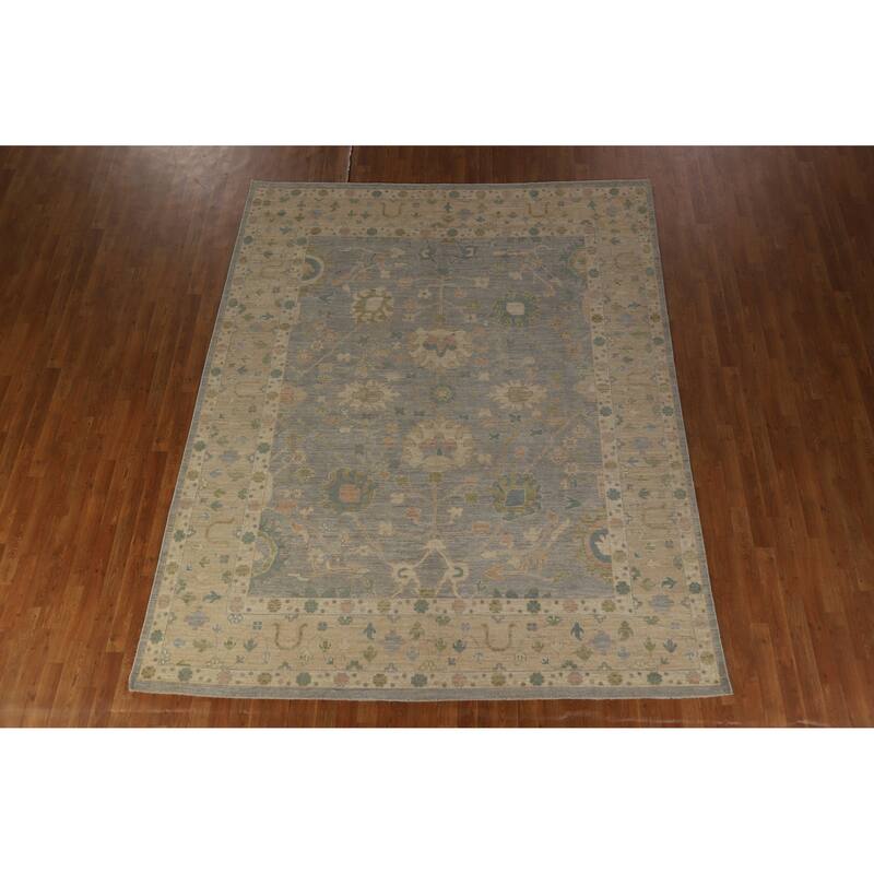 Hand Knotted Oriental 100% Wool Carpet Transitional All-Over Greys & Charcoal Oushak Area Rug - 10' 0'' X 8' 1''