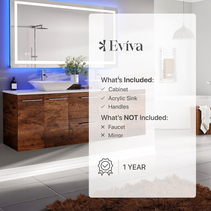 Lux 60"W Rosewood DS Bath Vanity with Quartz Top & Vessel Sinks