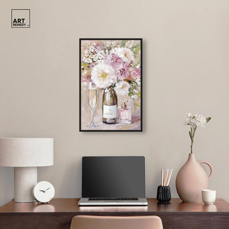 Light Floral Champagne Vase Canvas by Art Remedy
