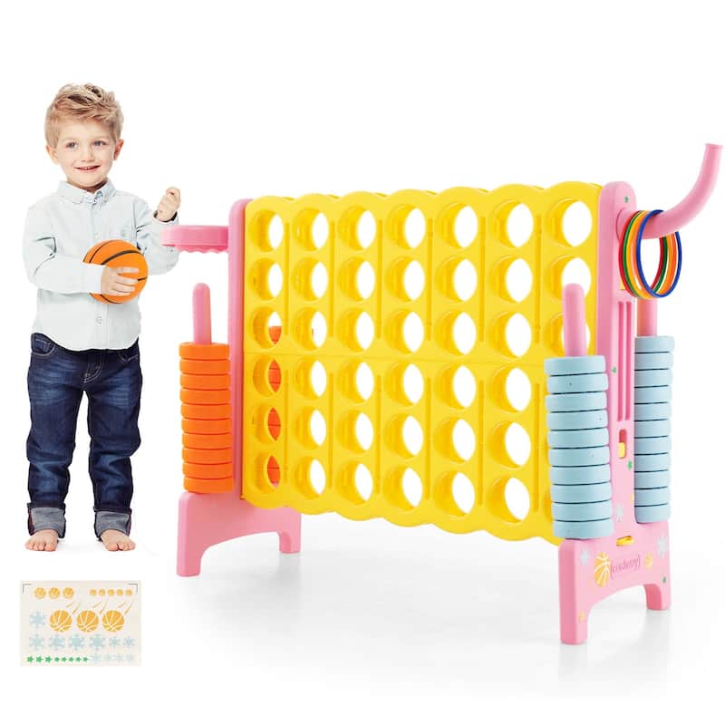 Jumbo 4-to-Score 4 in A Row Giant Game Set with Stickers Carry Bag - Yellow+Pink(without bag)
