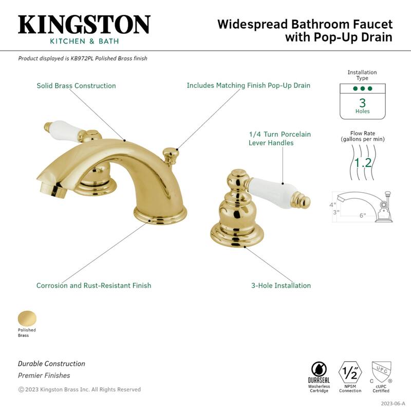 Kingston Brass Victorian 8 in. Widespread Bathroom Faucet in Polished Brass