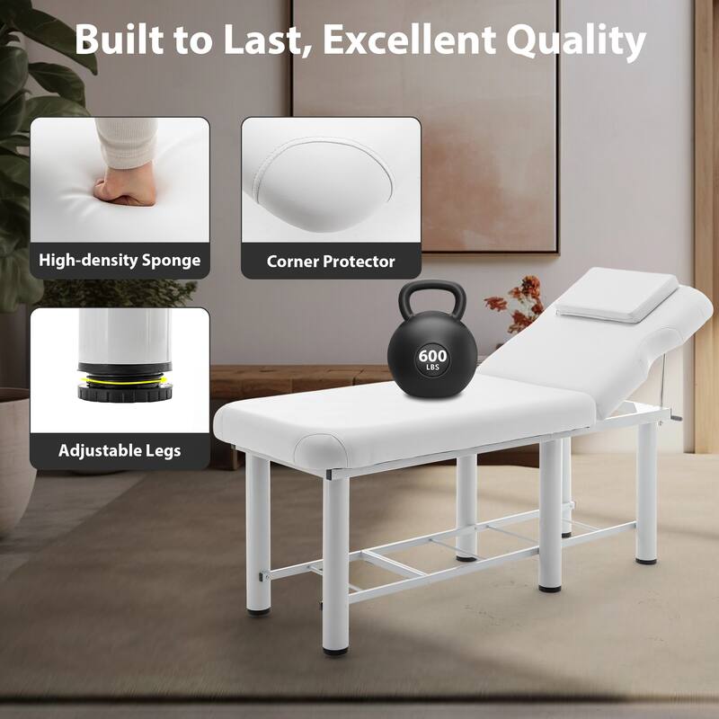 Professional Massage Table - Adjustable Backrest, Removable Headrest, Memory Foam, with Bottom Shelf Storage
