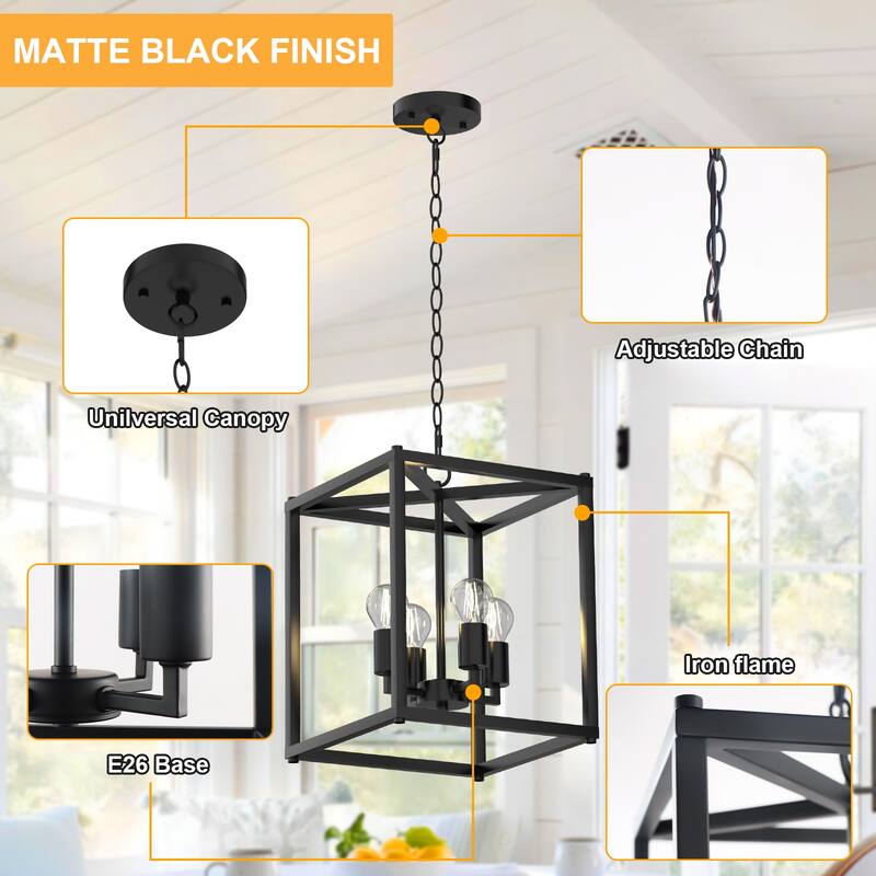 4 Light Square Pendant Light Lantern Chandelier - Gold