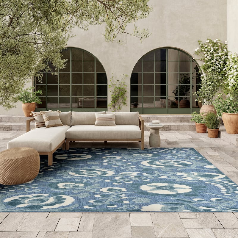 Nourison Aloha Indoor/Outdoor Floral Area Rug - 7'10" x 10'6" - Blue