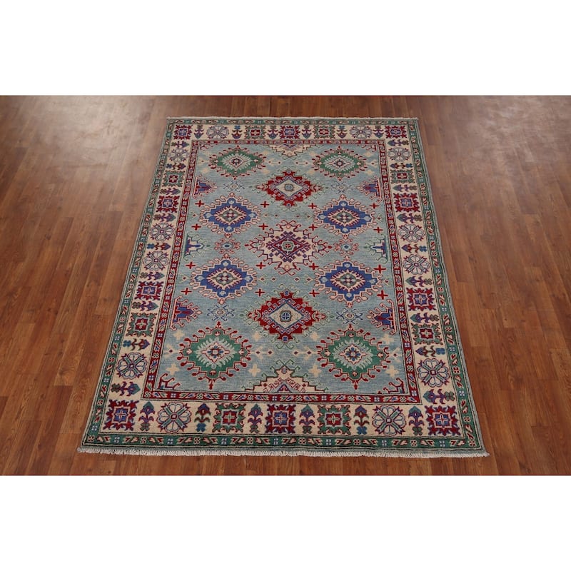 Traditional Blue Kazak Area Rug Handmade Wool Carpet - 5'1" x 6'10"