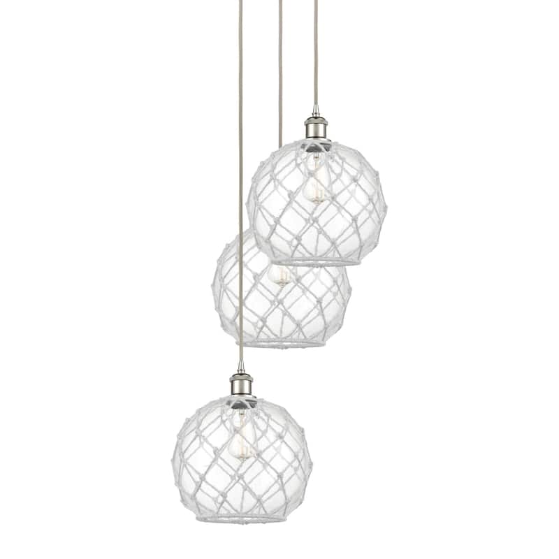 Innovations Lighting 113B-3P-37-17 Farmhouse Rope Pendant Farmhouse - Polished Nickel / Clear Glass with White Rope