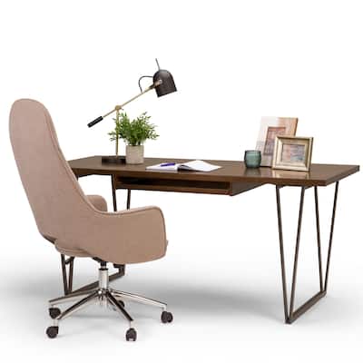 WYNDENHALL Travis SOLID WOOD Modern Industrial 66 inch Wide Writing Office Desk in Natural Aged Brown