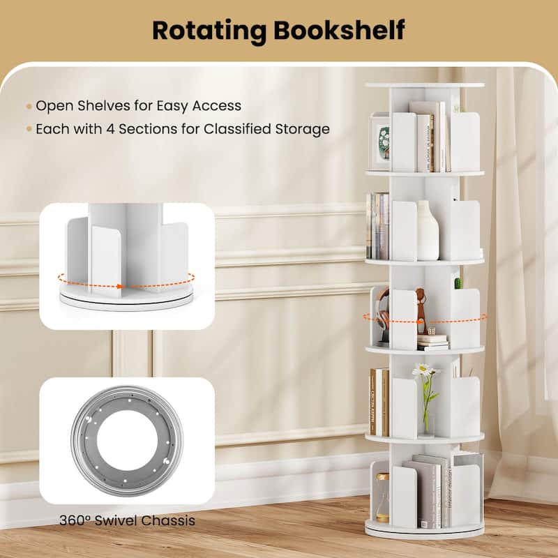 Costway 1/2 PCS 5-Tier Rotating Bookshelf 360° Display Rack with - See Details