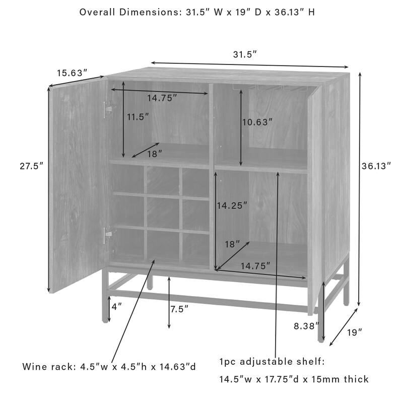 Jacobsen Bar Cabinet - 19"x31.5"x36.13"