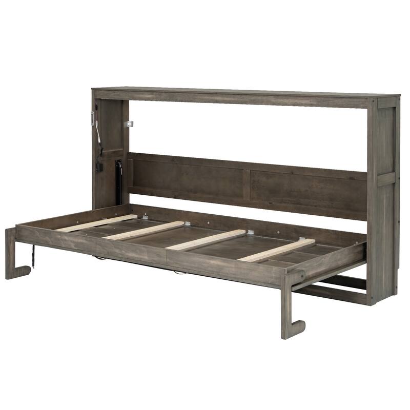 Roomfitters Twin Size Murphy Bed with Accent Lighting, Convertible Cabinet Wall Bed for Guest Room