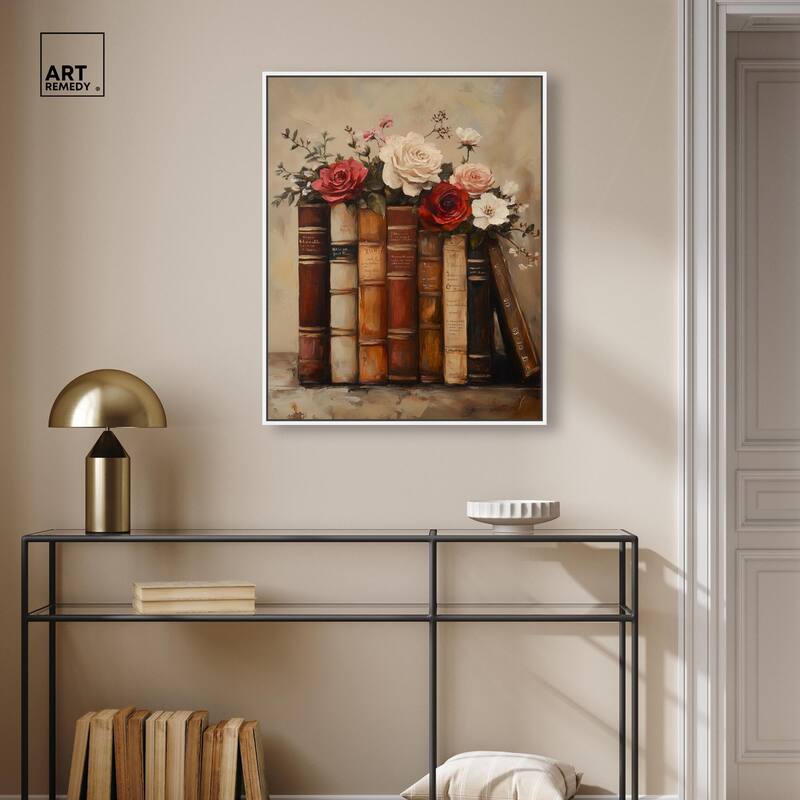 Bookshelf Bouquet II Canvas by Art Remedy