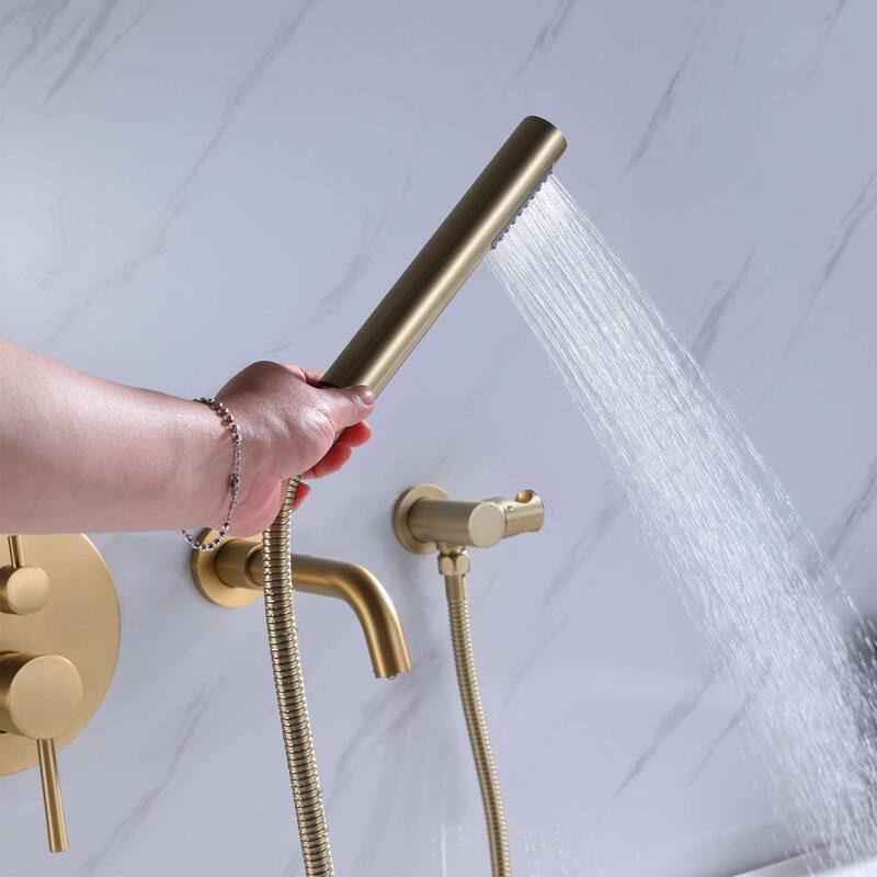 Wall Mount Tub Faucet With Hand Shower Single Handle Bathroom Roman Bathtub Faucets Modern Tub Filler With Handheld Shower
