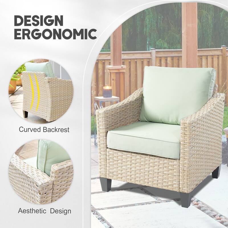 HOOOWOOO 8-piece Wicker Patio Furniture Conversation Set with Fire Pit Table