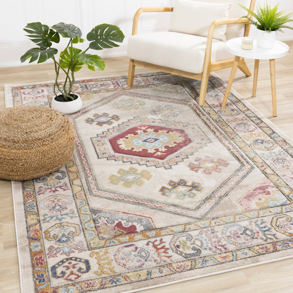 Alpine Rug Co. Fabio Cream Beige Rose Traditional Area Rug