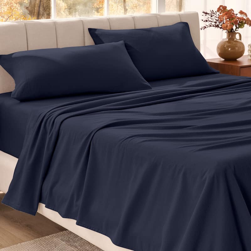 Bare Home Organic Cotton Flannel Sheet Set - Queen - Midnight Blue