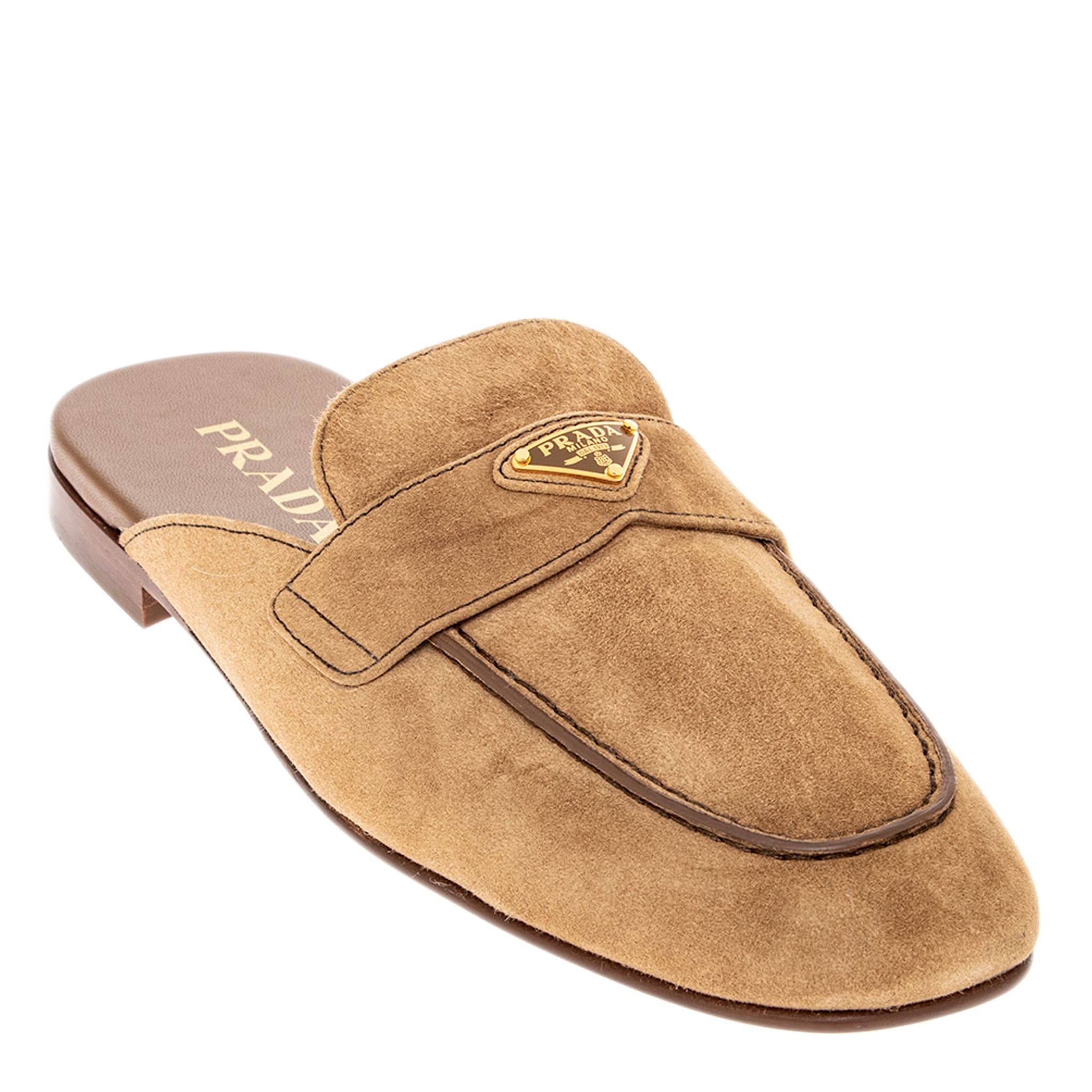Prada Brushed Leather Mules - Overstock - 43442239