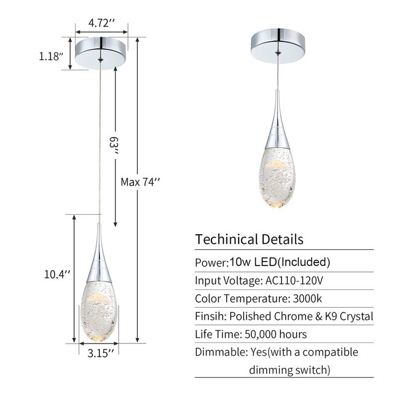Modern 1-Light Dimmable Pendant Light Fixture for Kitchen Island