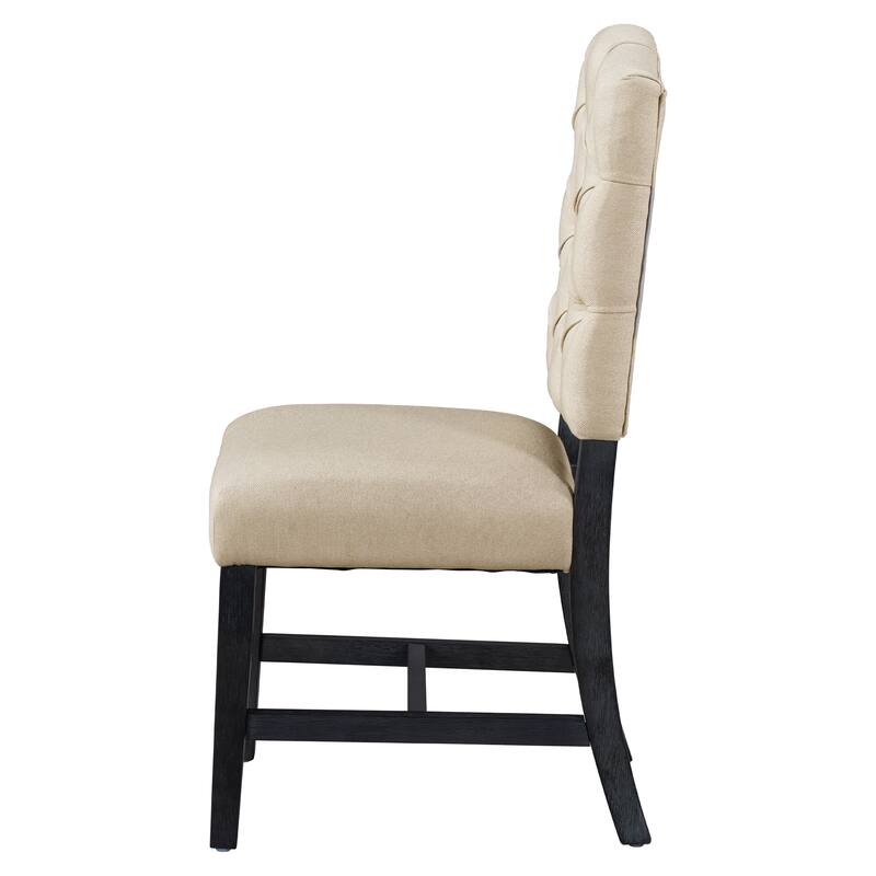 Vintage Set of 4 Dining Chair Set with Button Decorated Upholstered Seats and Wooden Legs for Dining Room and Living Room