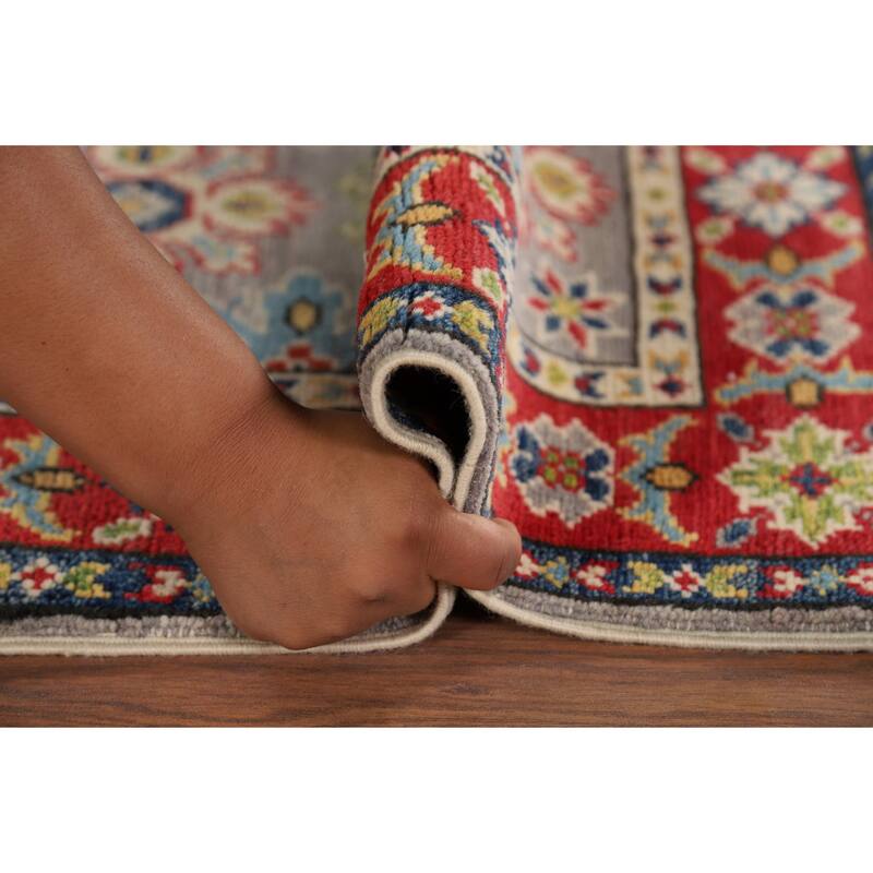 Hand Knotted Oriental 100% Wool Carpet Traditional Geometric Greys & Charcoal Kazak Area Rug - 2' 9'' X 2' 1''