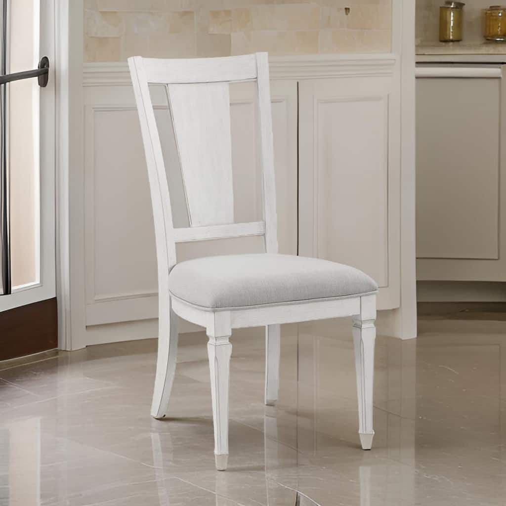 Kate 24 Inch Side Dining Chair Set of 2, Light Gray Linen, White Wood Frame