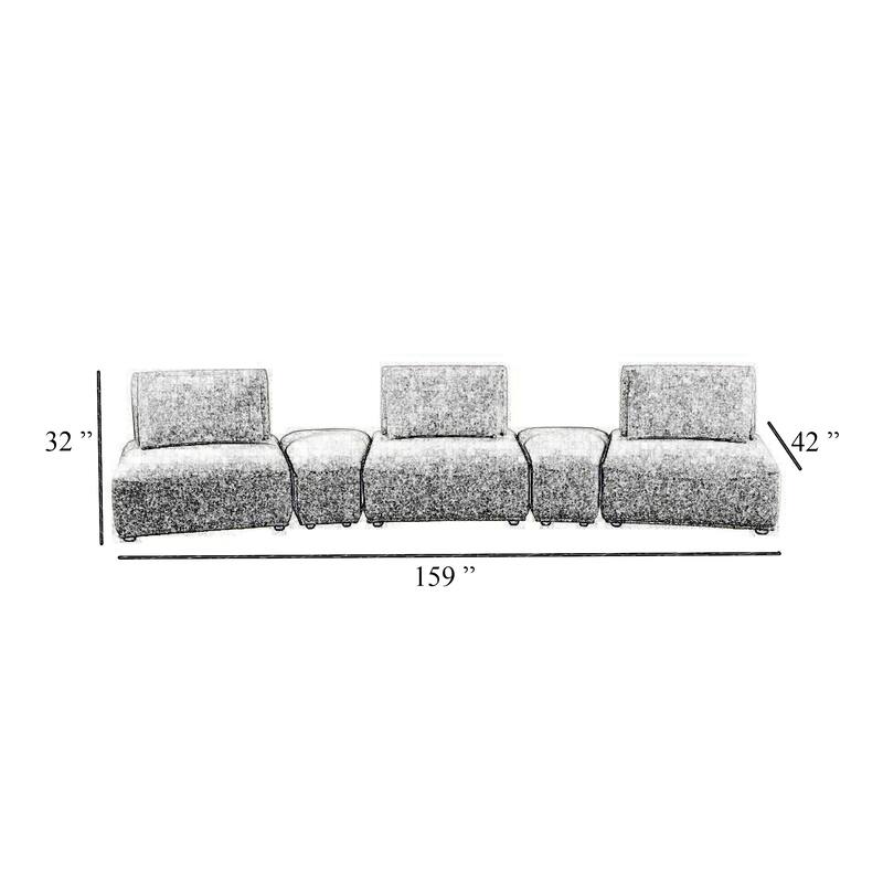 Stavan Modular Curved 3 Seat Sofa Set, Yellow Chenille Adjustable Back