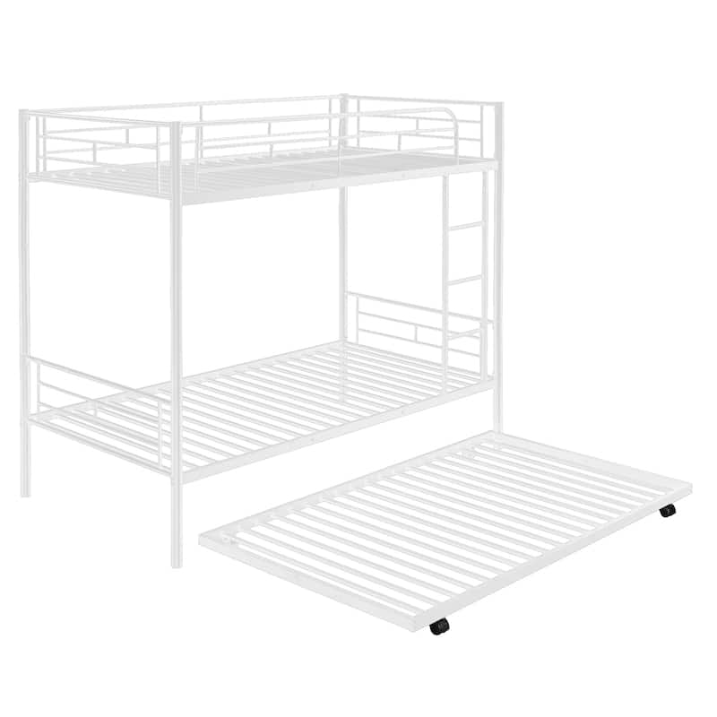 TwinoverTwin Metal Bunk Bed with Trundle, Can Be Divided Into Two