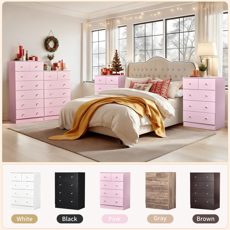 5-Drawer Dresser For Bedroom And Chest Of Drawers With Sturdy Construction Wood Storage Organizer For Closet