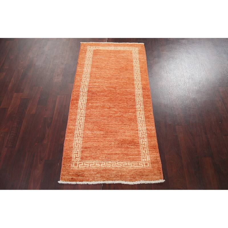 Geometric Bordered Gabbeh Kashkoli Runner Rug Wool Hand-knotted Carpet - 2'4" x 4'9"
