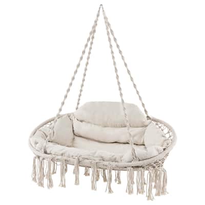 Costway Swing Chair Hand-Woven Rope Hanging Chair with Thick Cushion & - See Details