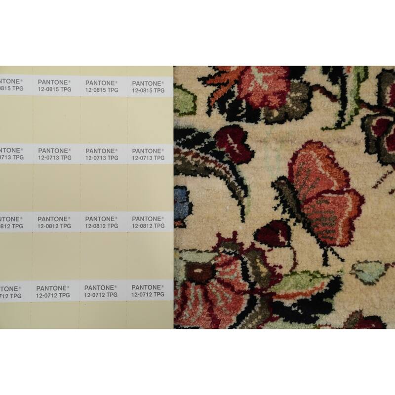 Hand Knotted Oriental 100% Silk Carpet Traditional Floral Beige & Ivories Qum Area Rug - 5' 3'' X 3' 6''