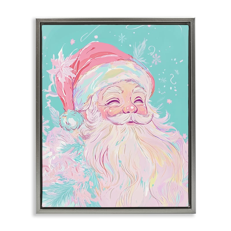 Stupell Pastel Jolly Santa Claus Framed Floater Canvas Wall Art Design By Arlington Prints - 25 x 31 - Grey