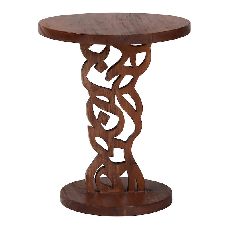 Donna Nightstand with Pedestal Base - Mahogany Wood Bedside Side Table with Round Tabletop