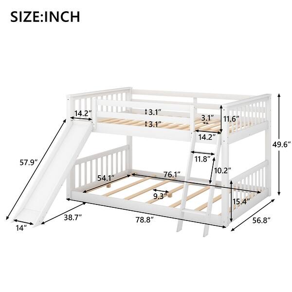 Full over Full Bunk Bed Wood Frame Guardrail Bed with Convertible Slide and Ladder, Compact Low Bunk Design