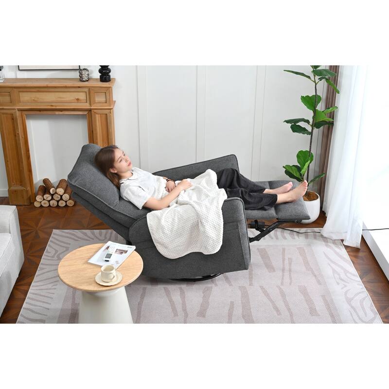 Anmytek 270 Degree Power Swivel Rocker Recliner Comfortable Upholstered Nursery Glider Single Chair