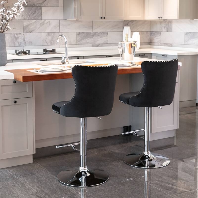 GDF Studio - Modern Upholstered Swivel Velvet Bar Stools with Adjustable Seat Height and Tufted Back (Set of 2)
