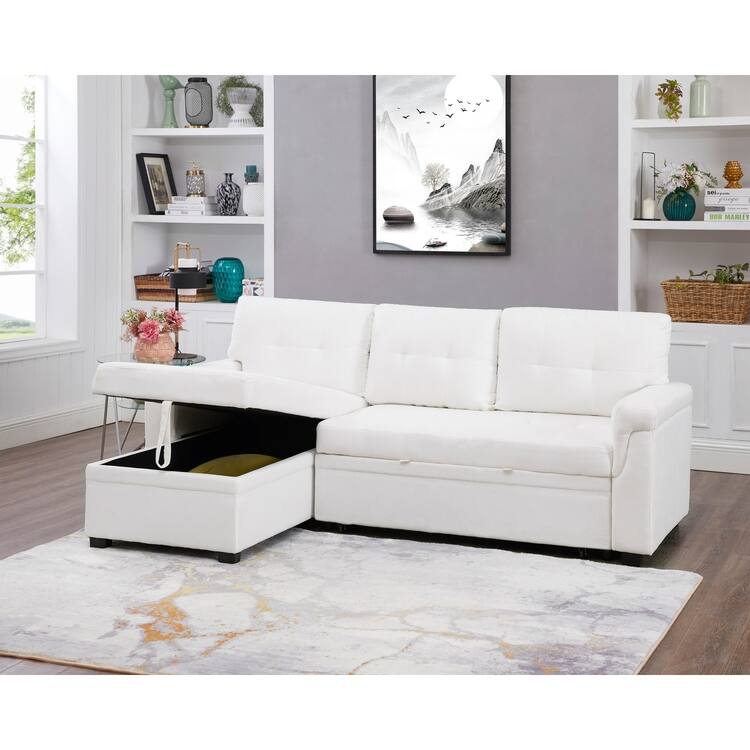 Modern Reversible Convertible Sleeper Sectional Sofa Bed - L-Shape with Storage Chaise, Wide Armrest and Durable Legs