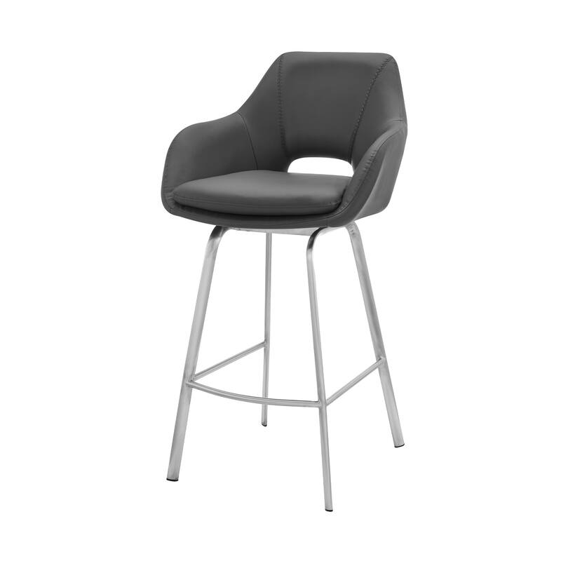 30 Inch Swivel Bar Height Stool with Arms and Low Back Fabric Seat Iron Legs for Kitchen Island - 41”H x 22”W x 23”D