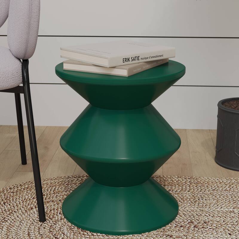 Round Side Table in ABS Plastic with Double-Hourglass Design End Table For Indoor and Outdoor